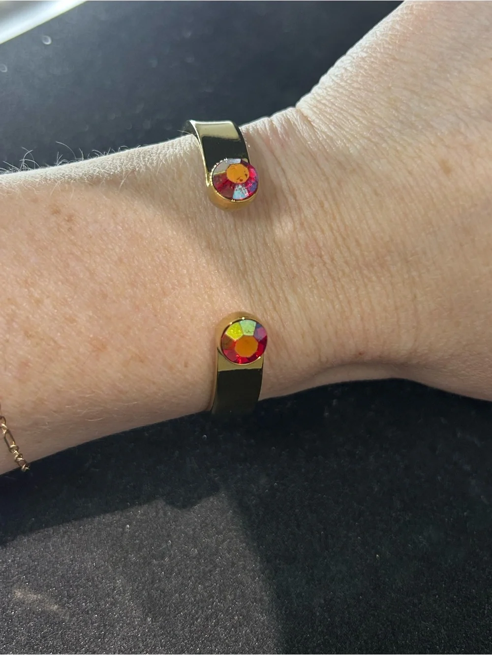 kate spade Paint the Town Red Idiom Cuff gold-plated Bracelet w/gems - Picture 6 of 6